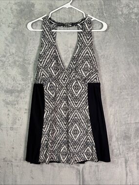 Island Escape Woman Black White Halter Top Tank Dress Bathing Suit Size 22W